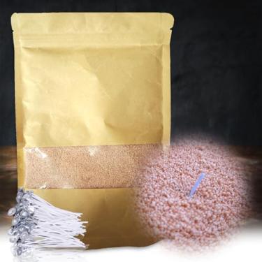 Imagem de DRMAISON Kit DIY de cera de cera de vela perolada - 1,000 g, marrom cremoso, não tóxico e livre de fumaça, recarregável com 60 pavios, chama de longa duração, altamente personalizável para decoração