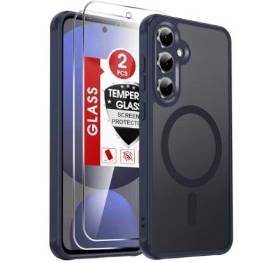 Imagem de LeYi Capa para celular Samsung Galaxy S24-FE: [ ] Capa S24 FE [ajuste Mag-Safe] com protetor de tela, película fosca translúcida de toque suave e corpo inteiro para celular S24FE, azul