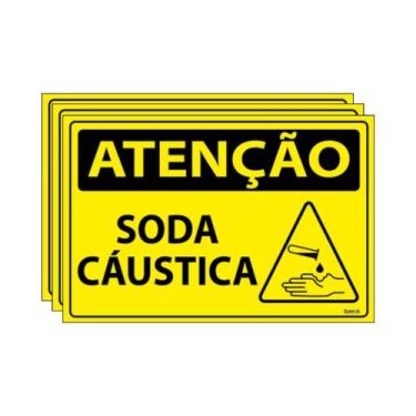 Imagem de Combo 3 Placas De Sinalização Atenção Soda Cáustica 30x20 Ecom IA - SA