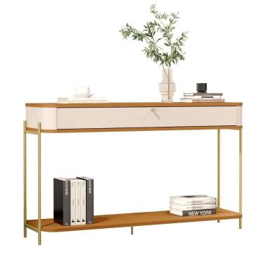 Imagem de Aparador Buffet Sala Tucupí Com 1 Gaveta E Pés De Metal Off White Nature Dourado
