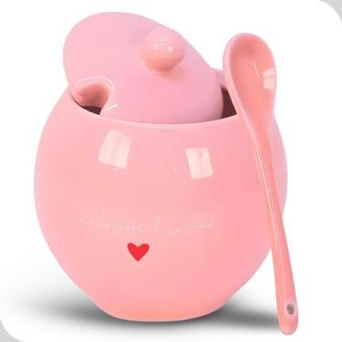 Imagem de Açucareiro L'amour Hauskraft Porcelana com Tampa e Colher 350ml Rosa