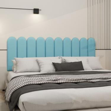 Imagem de Cabeceira Nuvem Suede King Size Com 10 Placas Macias De 60cm Azul Bebe