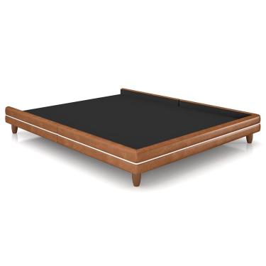 Imagem de Cama King Base Box Pés Madeira 195cm Suném P05 Couríssimo Whisky Bouclê Cru - Lyam Decor