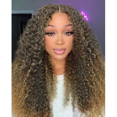 Imagem de Peruca frontal de renda sintética Tenacoo Blonde Curly 60cm de comprim