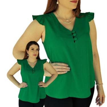 Imagem de Blusa Social Regata Babado Bufante Feminina Botões Tecido Viscolinho -