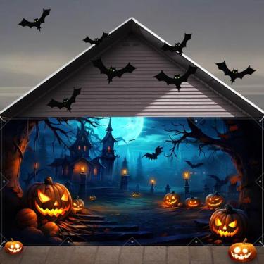 Imagem de Tampa de porta de garagem com decorações de Halloween GRMIKBU 7x16 pés