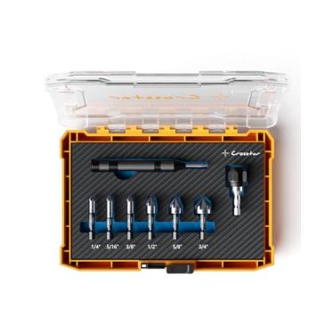 Imagem de Crosstar Pro Conjunto de brocas escareadoras de cobalto, revestimento de nitreto de alumínio de titânio, haste sextavada de 6 cm, 6 peças (1/10.2 cm a 3/10.2 cm) com furador central e adaptador de