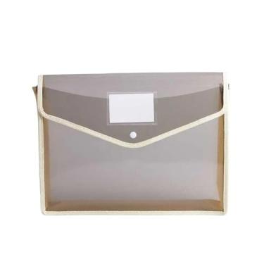 Imagem de Bolsa de documentos B5 Envelopes de plástico pastas de arquivos de documentos bolsa com fecho de pressão Suporte de documentos de escritório escolar (Cáqui)