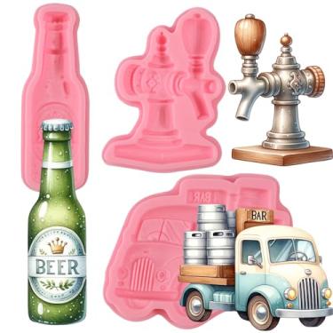Imagem de nklbio 3 peças de moldes de silicone de chocolate para caminhão de cerveja, estilo industrial retrô, decoração de bolo, molde de silicone para topos de cupcake
