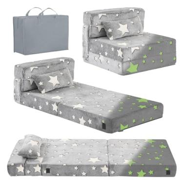 Imagem de Tiita Colchão dobrável para sofá-cama infantil, colchão futon com três dobras, cama dobrável para crianças, sofá dobrável, tapete de cochilo com bolsa de armazenamento, estrela cinza