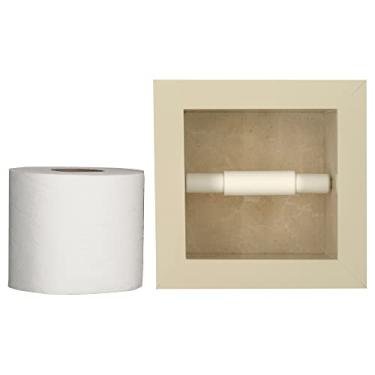 Imagem de Nicho Porta Papel Higiênico em Porcelanato Polido - (Bege) com Borda em Alumínio, 15x15x11 cm, com Rolete