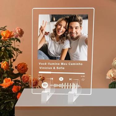 Imagem de Placa de Música em Acrílico Personalizada, Com Código de Barras do Spotify - Presente Único para Namorado(a) ou Casal (H-Spotify, Suporte de Acrílico)