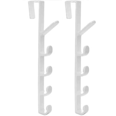 Imagem de Kit Cabide Suporte Para Porta Com 5 Ganchos Para Pendurar Da Porta/Bolsas/Chapéus/Acessórios(Branco,2unid)