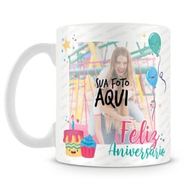 Imagem de Caneca Feliz Aniversário Mod.2 com 2 Fotos Personalizadas - Amo Caneca