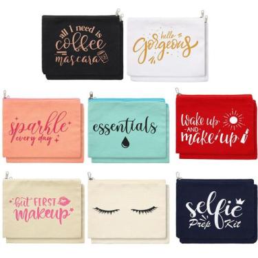 Imagem de Bolsas de maquiagem Weewooday Multicolor Canvas, pacote com 16 para mu