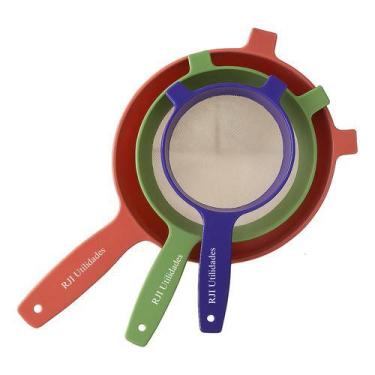 Imagem de Kit 3 Peneiras De Cozinha Malha Fina Resistente Reforçada - RJI Utilid