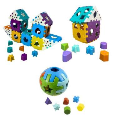 Imagem de Kit 3 Brinquedos Educativos Baby, Barco Com Blocos, Casinha de Encaixa