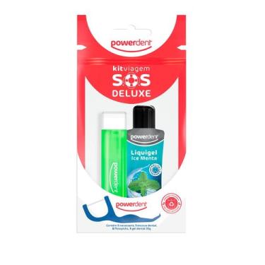 Imagem de Kit de Higiene Oral Viagem SOS Deluxe Powerdent  Escova Dobrável, Past