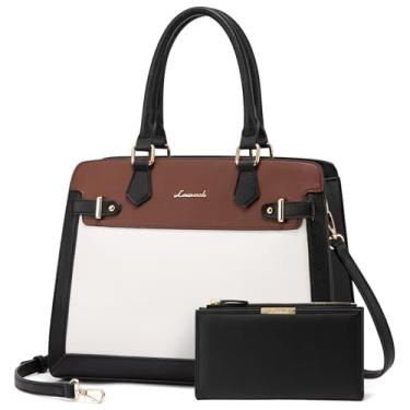 Imagem de LOVEVOOK Bolsas e bolsas para mulheres, bolsa de ombro bolsa preta e alça superior de couro PU para mulheres, Preto-branco-marrom, Large