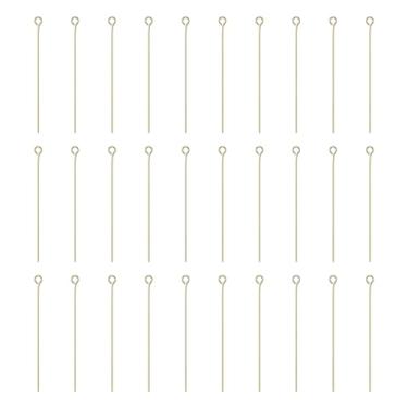 Imagem de HARFINGTON 100 peças de pinos de cabeça de olho aberto em ouro 14K 5 cm 50 mm mini pinos de fio de metal contas pequenas agulhas a granel para brinco, pingente, colar, pulseira, berloque, fabricação