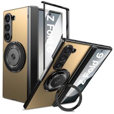 Imagem de Fiyer Capa para Samsung Galaxy Z Fold 6 com protetor de tela, capa protetora de dobradiça para Z Fold 6, com suporte de anel giratório de 360°, capa protetora de corpo inteiro à prova de choque de