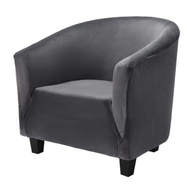 Imagem de Treaful Capas para cadeira barril, cinza escuro, 1 peça com braços, capa de sofá redonda removível para sofá, poltrona, protetor de móveis macios para bar, sala de estar, quarto, balcão de hotel