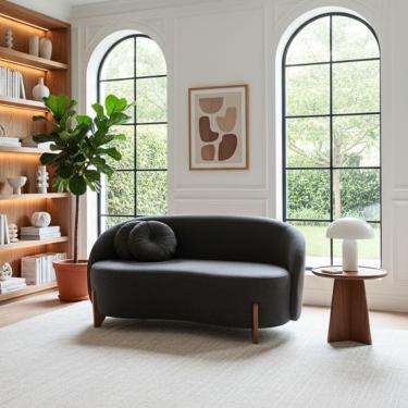 Imagem de Sofá Orgânico 2 Lugares C/2 Almofadas Curvo Sala Recepção Amsterdã Boucle Cinza Escuro 