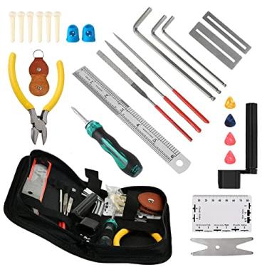 Imagem de Kits de ferramentas de guitarra, 28 peças de ajustes de manutenção de configuração de reparo com bolsa de transporte DIY para guitarra elétrica, ukulele, baixo banjo e outros instrumentos de cordas profissionais iniciantes Luthier fácil de usar