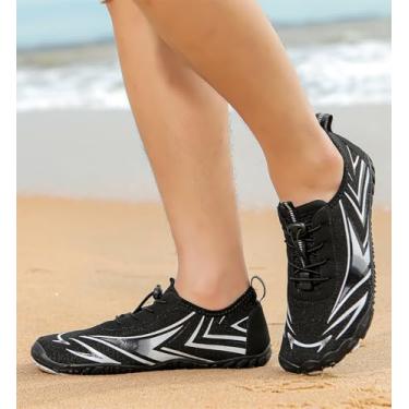 Imagem de Sapatos descalços para mulheres e homens, bico largo, respirável, secagem rápida, água, água, piscina, natação, surf, caminhada, trilha, corrida, tênis, Preto/branco, 12.5 Women/11.5 Men