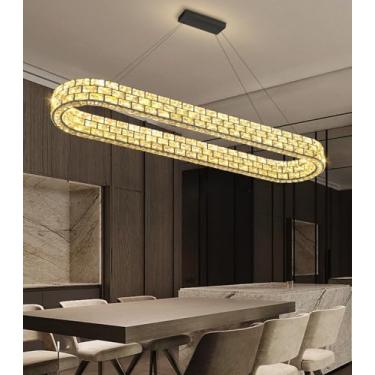 Imagem de AFQEJG Lustre oval de cristal de 118 cm, lustres modernos, luminárias de teto reguláveis, pingente contemporâneo de luxo para sala de jantar, quarto, sala de estar, preto
