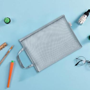 Imagem de 1 bolsa de malha com zíper, pasta de arquivo com zíper de plástico, bolsa de documentos com zíper A4 para armazenamento de viagem de escritório, casa, cinza