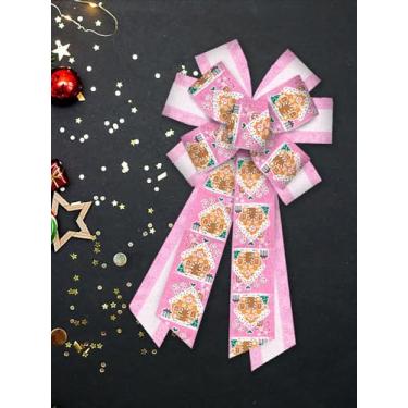 Imagem de Arcos grandes de Natal para guirlanda, árvore de Natal, guirlanda de neve, laços de serapilheira, branco, rosa, laços de artesanato para casa de ano novo, arcos de enfeite de árvore de férias de