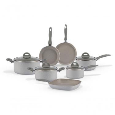 Imagem de Jogo De Panelas Brinox Antiaderente Ceramic Life 7 Peças Marble Blend Com Indução Cinza Claro Cinza