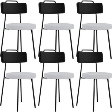 Imagem de Kit 06 Cadeiras Decorativa Estofada Sala Jantar Barcelona L02 Couríssimo Preto Linho Cinza - Lyam