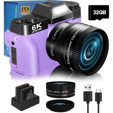 Imagem de Câmera digital 6K 64MP para fotografia NIKICAM Vlogging para YouTube com tela flip de 180°, WiFi, zoom digital 16X, lente de 52 mm, 2 baterias, cartão micro SD de 32 GB (Roxo)