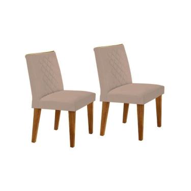 Imagem de Kit 2 Cadeiras De Cozinha Jade Madeira Capuccino-suede Creme - Rufato