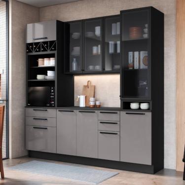 Imagem de Cozinha Modulada Compacta Fidelitá Mônaco 4 Peças Com Rodapé 240cm 10 Portas 4 Gavetas Com Tampo Chumbo/titânio