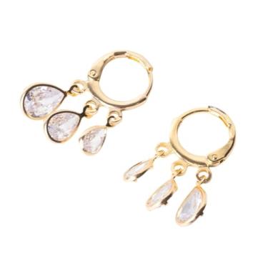 Imagem de Brinco Argola com Fecho Click e Gotas de Zircônia Cristal Semijoia Folheada a Ouro 18k