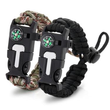 Imagem de Pulseiras táticas de paracord para homens – Pulseira de sobrevivência para uso diário com cordão de nylon – Acessório de mão elegante com fivela de liberação rápida para acampamento, caminhada