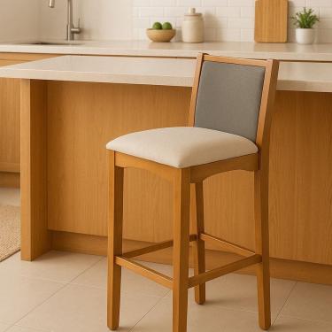 Imagem de Banqueta Madeira Maciça Encosto Tela Sling Toscana Carvalho