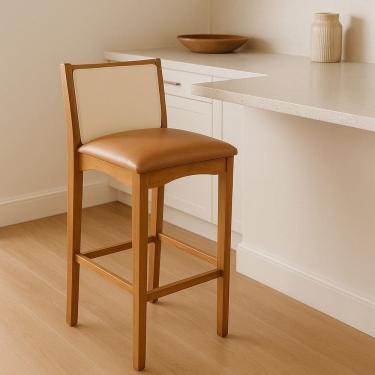 Imagem de Banqueta Madeira Maciça Encosto Tela Sling Toscana Carvalho