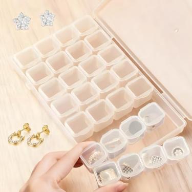 Imagem de Caixa de joias transparente com 28 grades, organizador de joias de plástico, organizador de brincos, estojo de exibição para artesanato