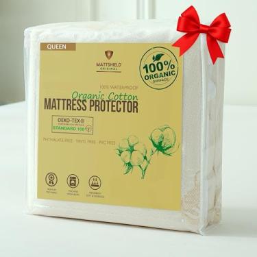 Imagem de Protetor de colchão orgânico impermeável deluxe Queen 100% algodão orgânico hipoalergênico respirável capa de colchão - de 200 g/m² - Protetor contra alergia ajustado, melhor experiência de sono