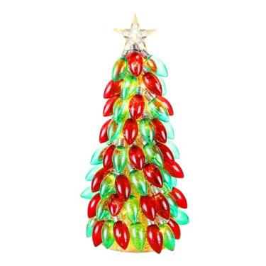 Imagem de Mr. Christmas Árvore de lâmpada retrô C9 de 45,7 cm, vermelha e verde com luzes de LED e estrela, decoração de Natal vintage iluminada com temporizador
