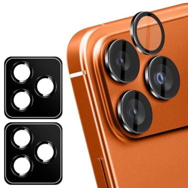 Imagem de Capa protetora de lente de câmera para iPhone vidro temperado, capa de anel de liga 3D, cor original, combinação perfeita - 2 pacotes preto