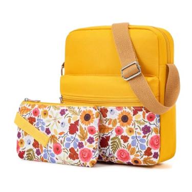 Imagem de WOOMADA 2 peças bolsa de lona bolsas transversais bolsa mensageiro bolsa transversal conjunto bolsa transversal, Margarida amarela