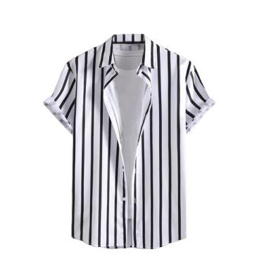 Imagem de Camisa masculina COZYEASE de manga curta com botões preta e branca