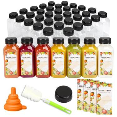 Imagem de Garrafas de suco de plástico TOMNK de 8 onças (240 mL) com tampas, con