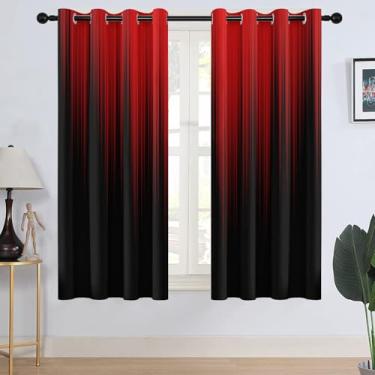 Imagem de AAtter Cortina de janela vermelha e preta, ombré, masculina, gótica, gradiente, abstrata, divertida, alta precisão, isolamento térmico, blecaute, sala de estar, quarto, tratamento, 1 par, decoração de