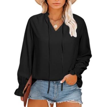 Imagem de Blusa feminina Eytino plus size com decote em V e manga comprida